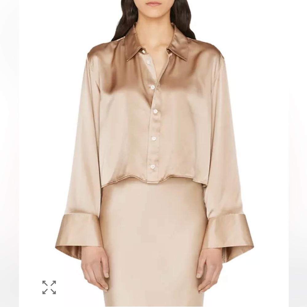 FRAME— Silk Cropped Wide Sleeve Blouse. Size XS.